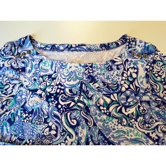 Lilly Pulitzer Sophie Dress 60 animals Women's Blue White Print 3/4 Sleeve Sz L - Picture 7 of 13